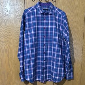 Hammer made Men's Blue Plaid Shirt 41/16 button down